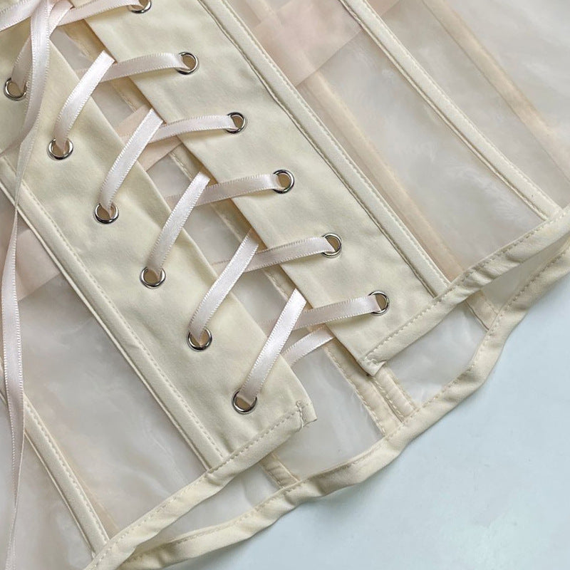 Beige External Under-bust See through Corset