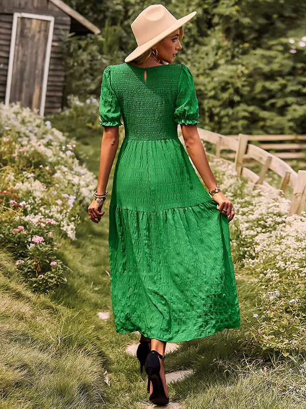 Bohemia Loose High Waisted Solid Color Round-Neck Maxi Dresses
