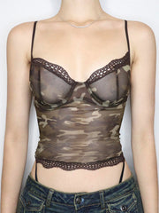 Vintage Camouflage See Through Mesh Top