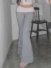 Low Waist Color-Block Slim-Fit Boot-Cut Pants