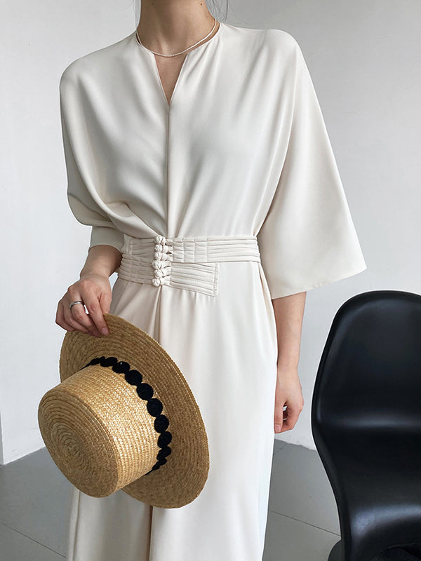 Vintage Loose Half Sleeves Buttoned H-Line Midi Dress