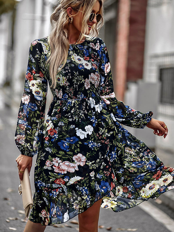 Bohemia Puff Sleeves Floral Dress