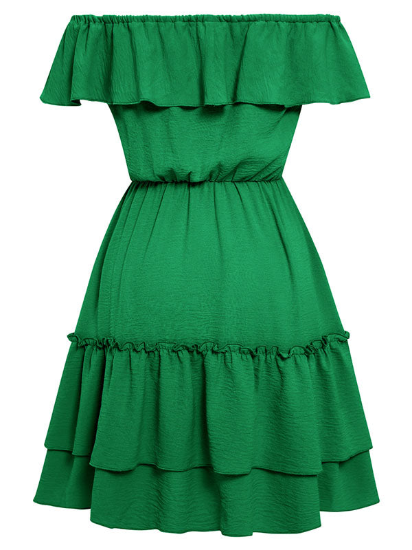 Vacation A-Line Loose Solid Color One-Shoulder Mini Dress