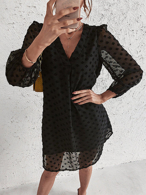 Vacation Loose Solid Color V-Neck Dress
