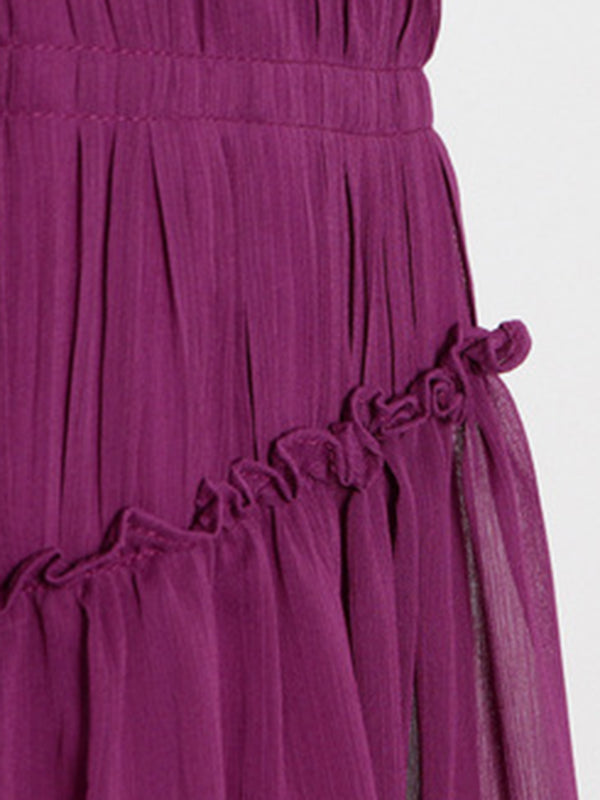 Urban Solid Color High Waisted Falbala Maxi Dress
