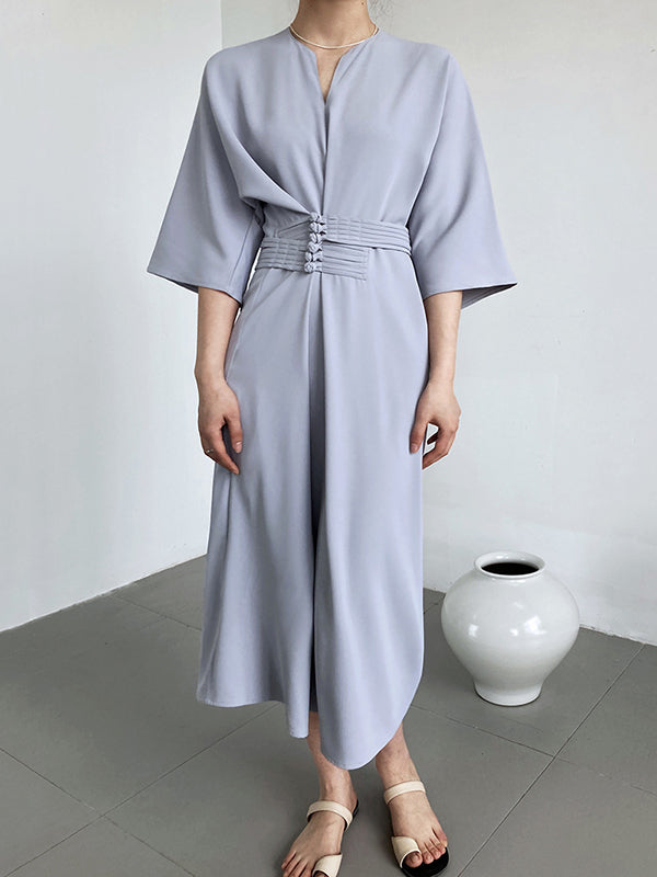 Vintage Loose Half Sleeves Buttoned H-Line Midi Dress