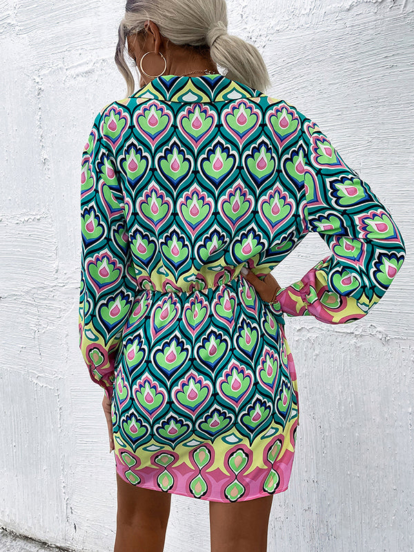 Bohemia Puff Sleeves Floral V-Neck Dress