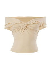 Off Shoulder Twist Design Short Sleeve Tee