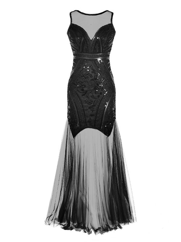 Evening Sleeveless Wrap Mesh Embroidered Dress