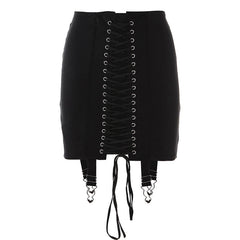 Black Ripped Lace-up Mini Skirt