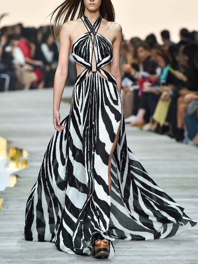 Printed Bandage Backless Sexy Maxi Dress