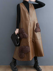 Flower-Embellished Split-Joint A-Line Loose V-Neck Midi Dresses