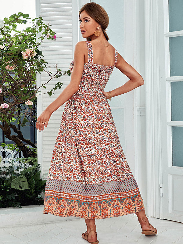 Vacation Sleeveless Floral U-Neck Dress