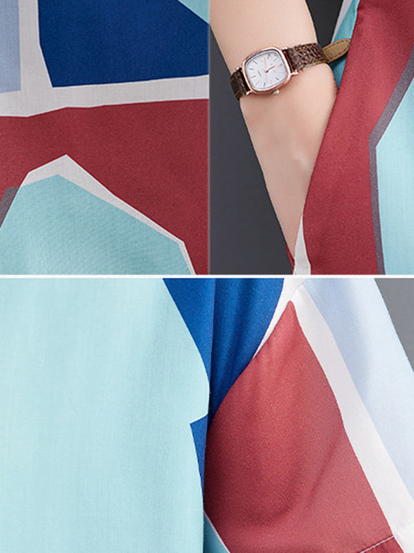Cartoon Printed Multi-Colored Loose Short Sleeves Lapel Shirt Dress Midi Dresses