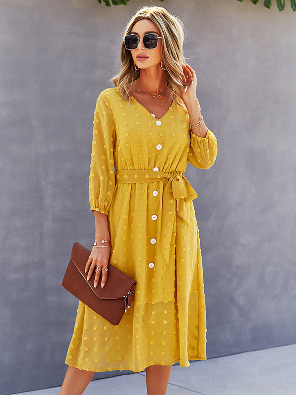 Casual Loose A-Line Buttoned Midi Dresses