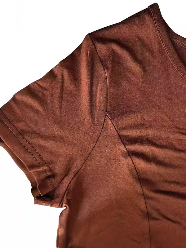 Pockets Solid Color Split-Joint A-line Loose Round-neck Midi Dresses