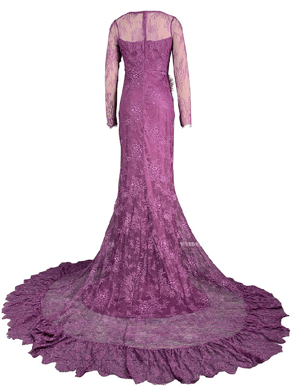 Mesh See-Through Split-side Long Sleeves Mermaid Square-neck Maxi Dresses Evening Dresses