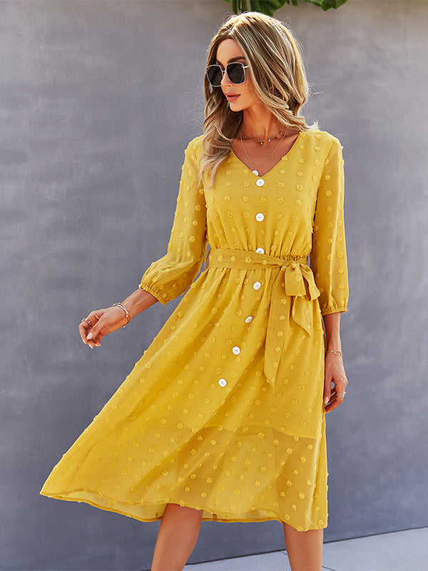 Casual Loose A-Line Buttoned Midi Dresses