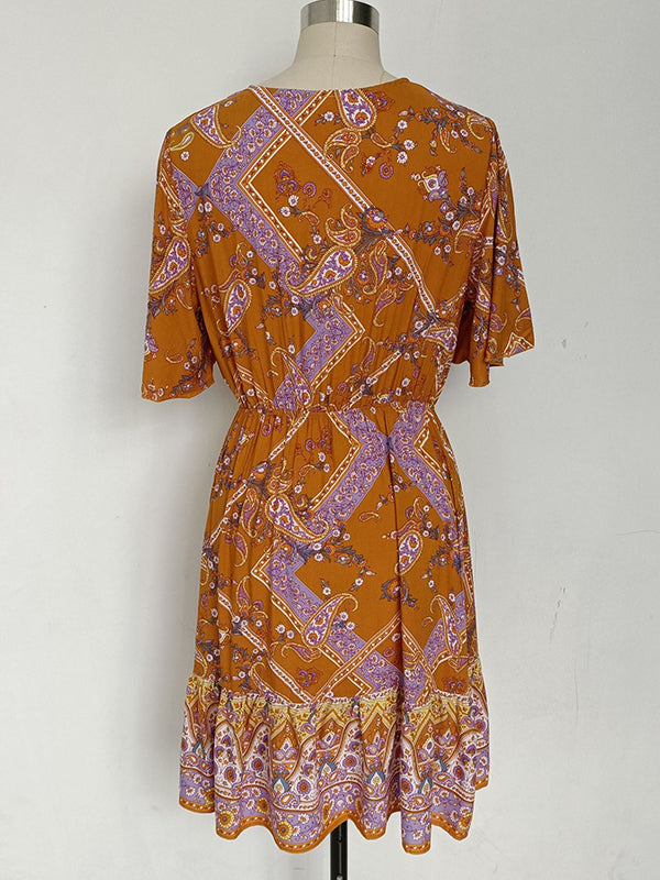 Bohemia A-Line Bowknot V-Neck Dress