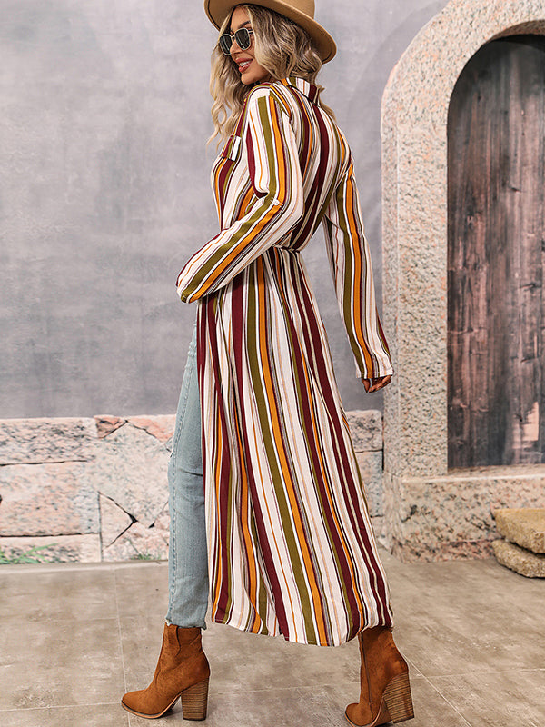 Vacation Loose Striped V-Neck Dress