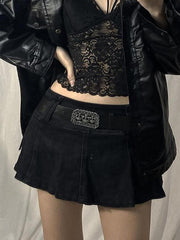 Low Waist Mini Denim Skirt with Inset Shorts