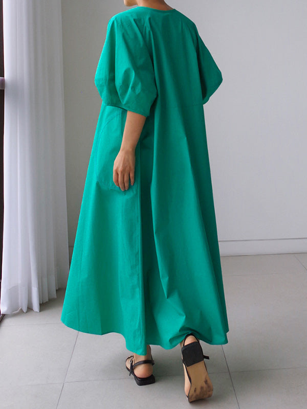 Original Bishop Sleeve Solid Color Midi Dress