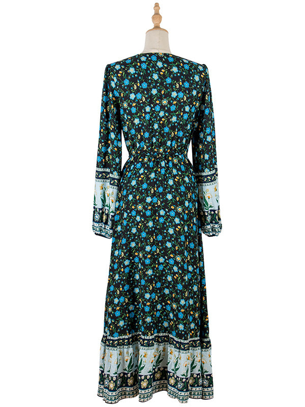 Bohemia A-Line Floral Printed V-Neck Dress