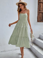 Bohemia A-Line Sleeveless Plaid  Dress