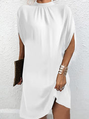 Solid Color Loose Raglan Sleeve Mock Neck Mini Dresses