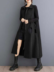 Hollow Solid Color Zipper Loose Sleeveless Lapel Midi Dresses