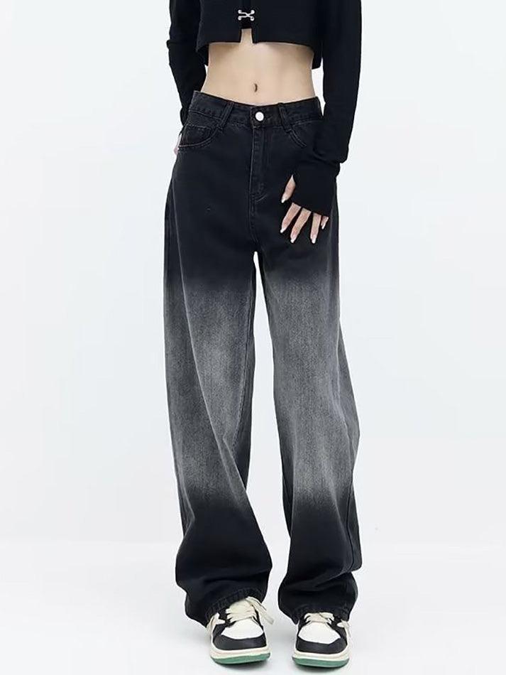 Low Waist Washed Straight-Fit Wide-Leg Jeans