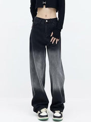 Low Waist Washed Straight-Fit Wide-Leg Jeans