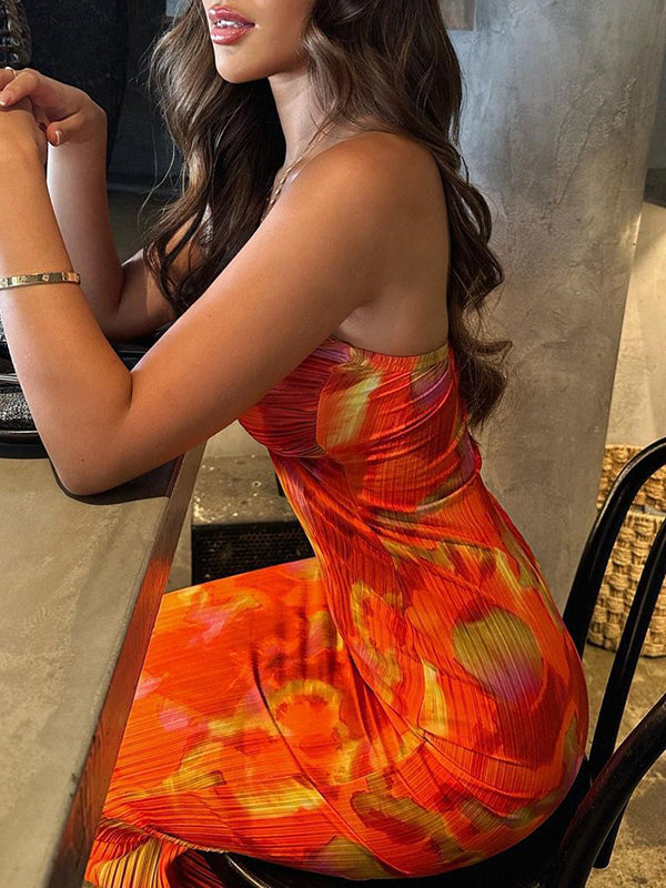 Flower Printed Tube Wrap Maxi Dresses
