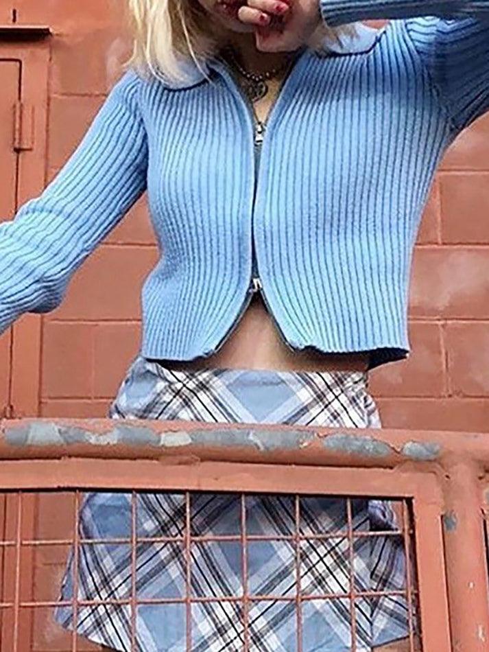 Ribbed Knit Zip-Up Cardigan
