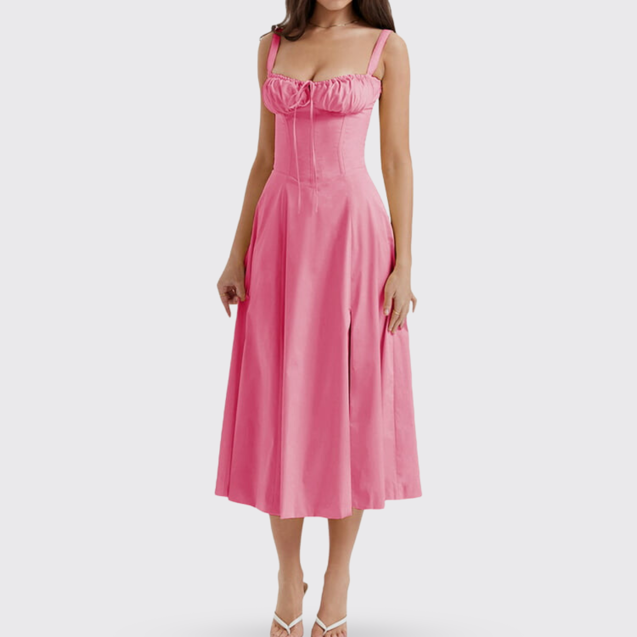Pink Front Strap Backless Dress