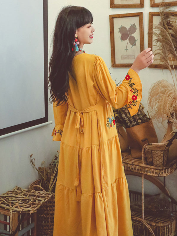 Flare Sleeves Midi Dress