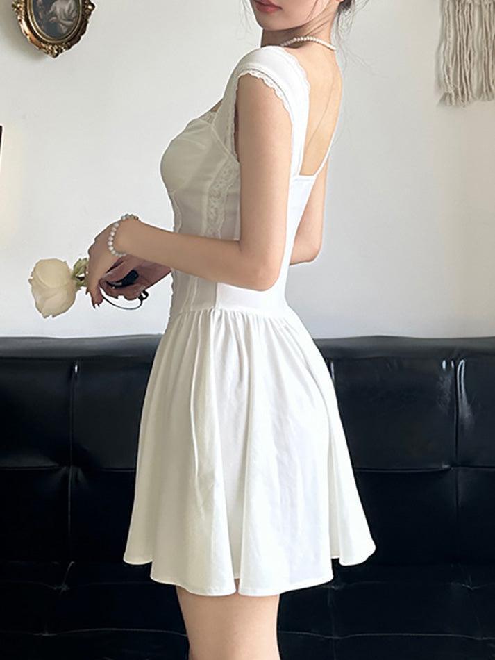 Plain Lace Trim Mini A-Line Corset Dress