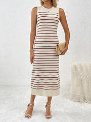 Striped Loose Sleeveless Round-Neck Midi Dresses Knit Dresses