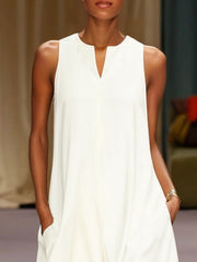 Loose Sleeveless Solid Color Split-Joint Round-Neck Maxi Dresses