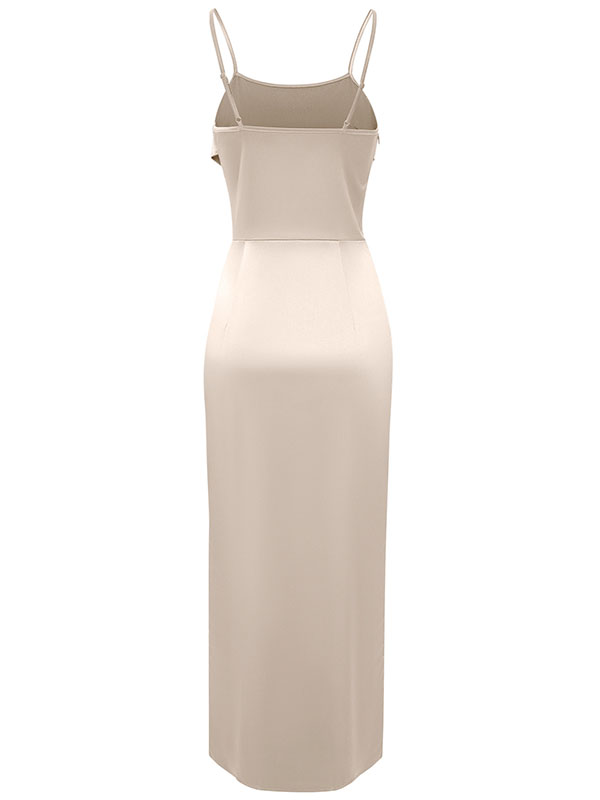 Vacation Sleeveless Wrap Solid Color U-Neck Maxi Dress