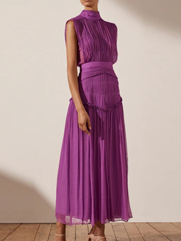 Urban Solid Color High Waisted Falbala Maxi Dress
