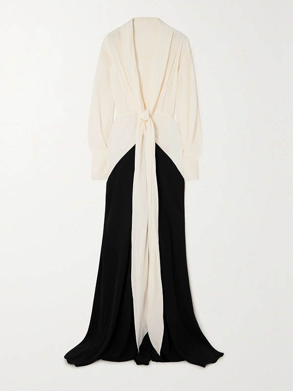 Contrast Color Long Sleeves Loose V-neck Maxi Dresses Evening Dresses