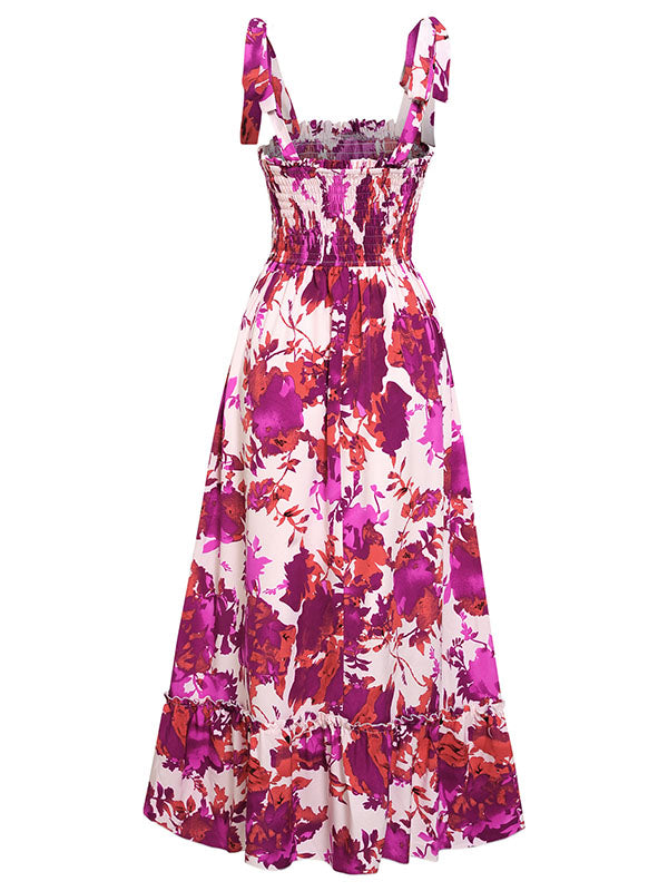 Bohemia A-Line Sleeveless Floral Printed U-Neck Maxi Dress