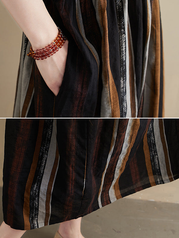 Original Cotton Blend Stripe Half Sleeve Maxi Dress