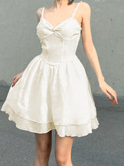 White Pearls Strap A-Line Dress