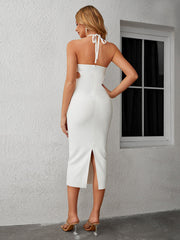 White Halter Diamond Setting Bandage Dress