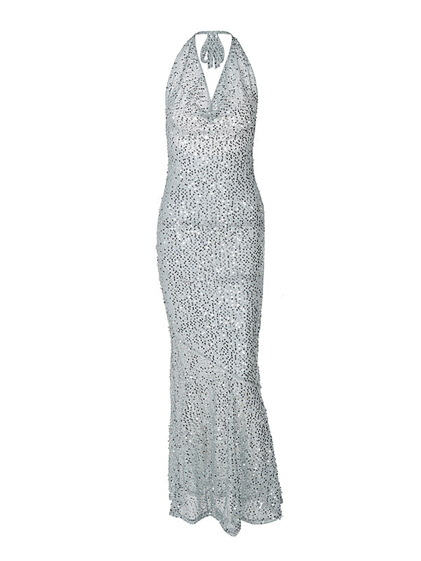 Hollow Sequin Maxi Dress