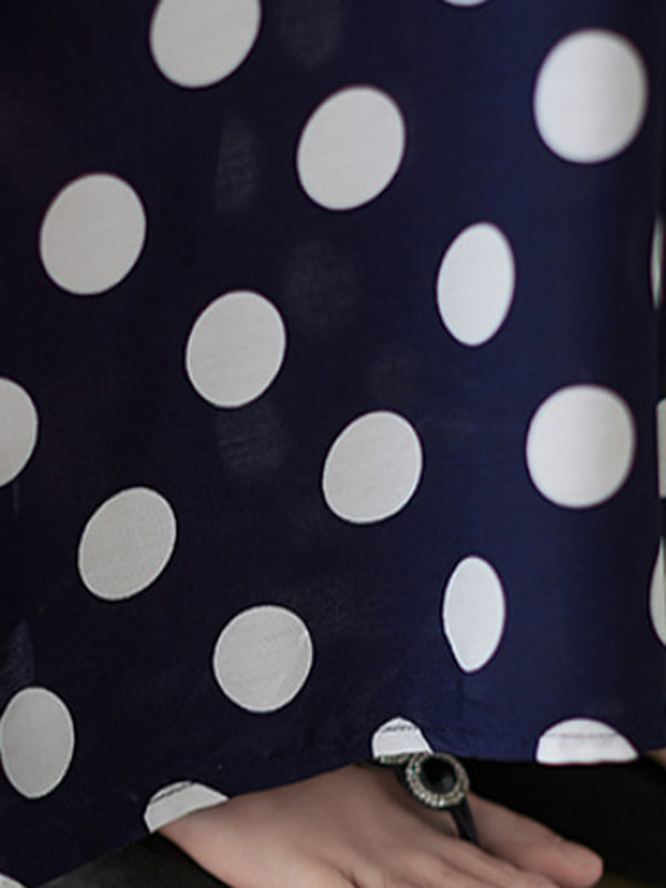 Urban Loose Batwing Sleeves Polka-Dot Printed A-Line Maxi Dress