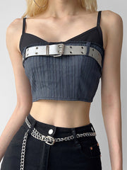 Dark Grey Short Splicing Halter Top