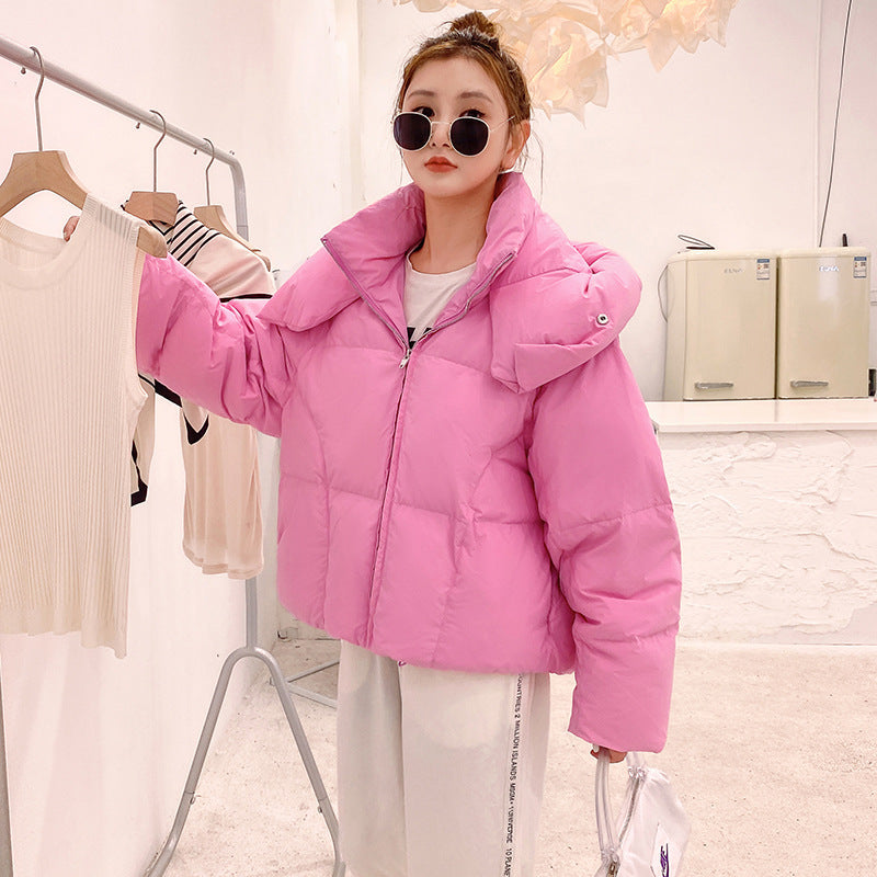 short loose warm hooded down puffy winter coat jacket